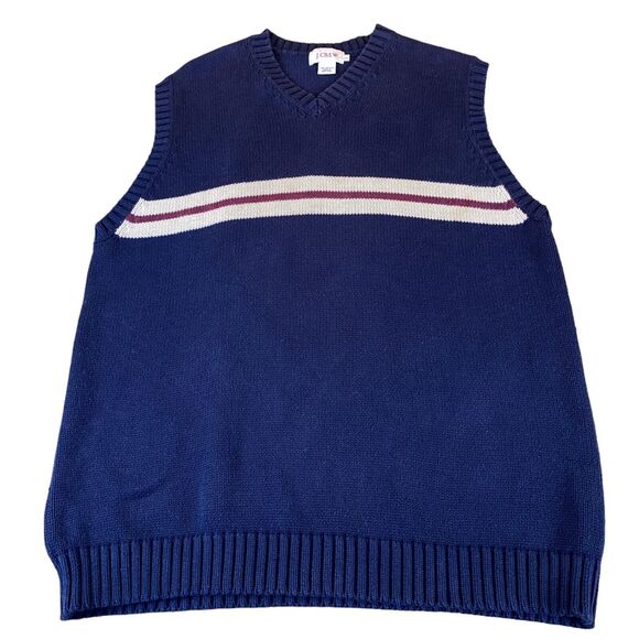 J.CREW Vest Mens Large Navy Knit 100% Cotton Sleeveless V Neck Pullover - Picture 1 of 9